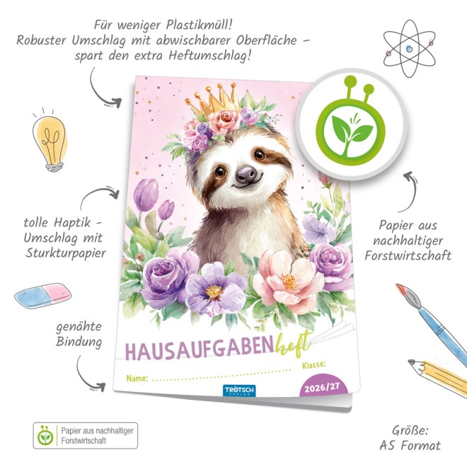 Hausaufgabenheft Faultier26/27