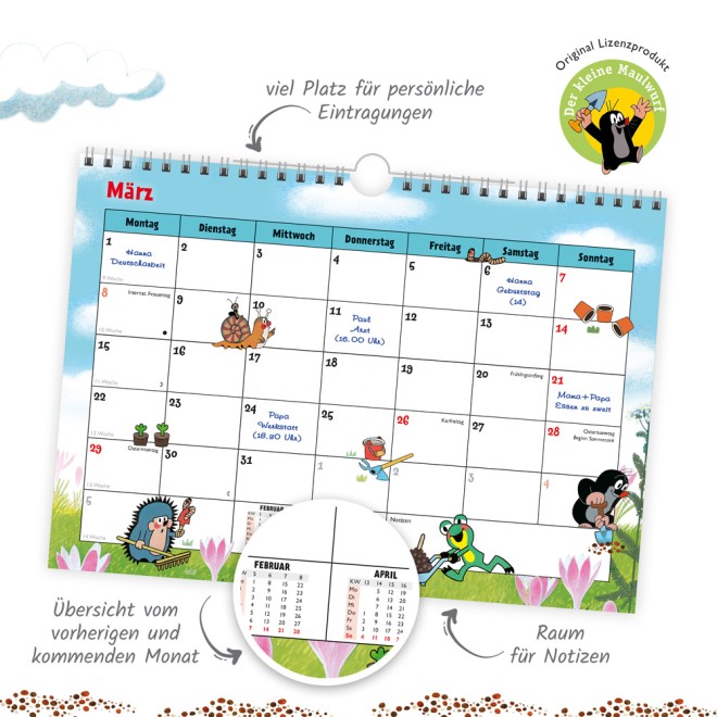 Der kleine Maulwurf Monatsterminer Monatskalender 2027
