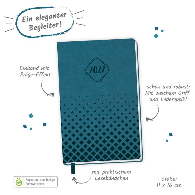 Taschenkalender A6 Soft Touch Petrol 2027