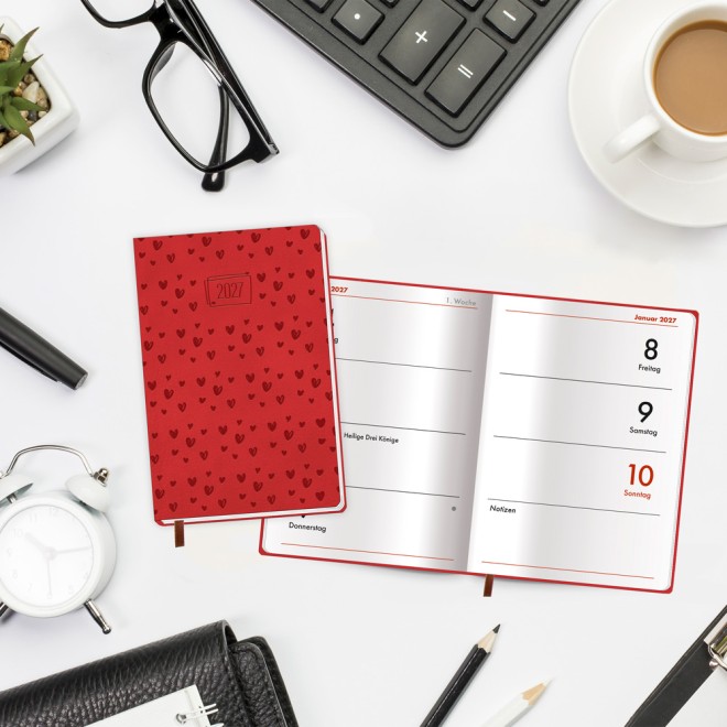 Taschenkalender A7 Soft Touch Herzchen 2027