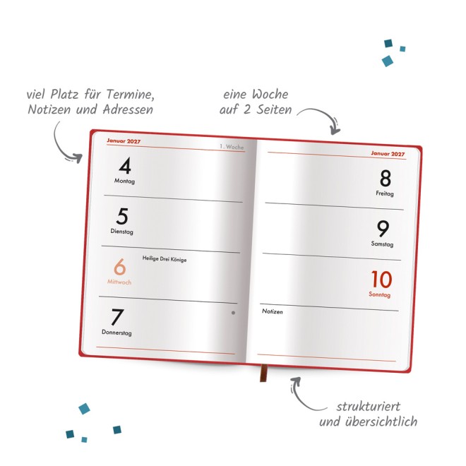 Taschenkalender A7 Soft Touch Herzchen 2027