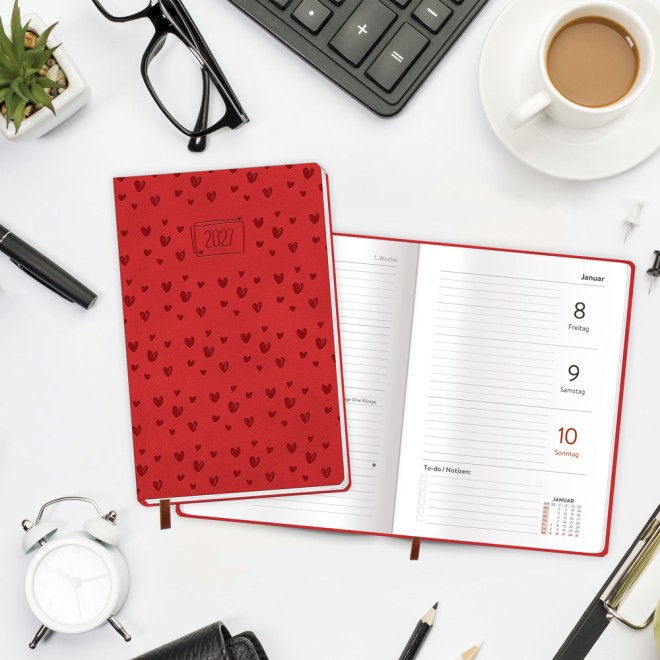 Taschenkalender A6 Soft Touch Herzchen 2027