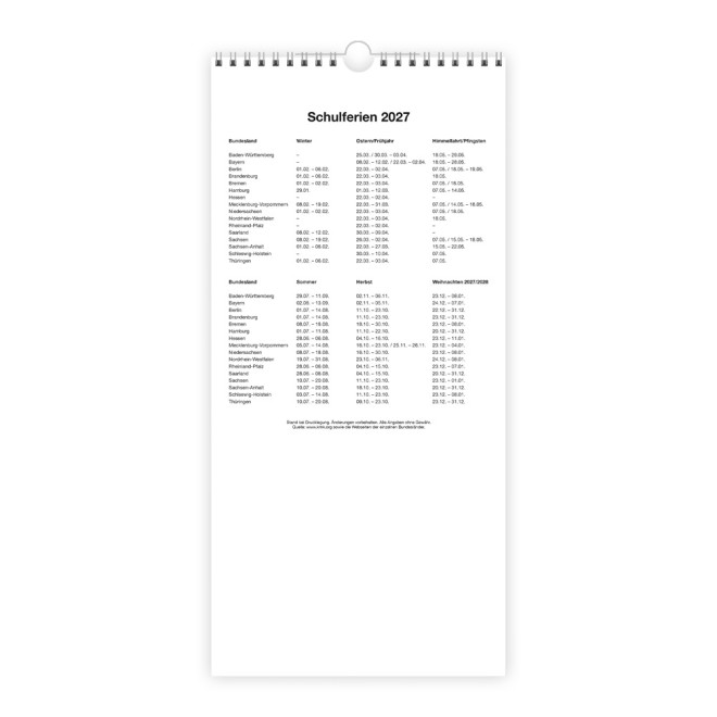 Familienkalender Farben 2027