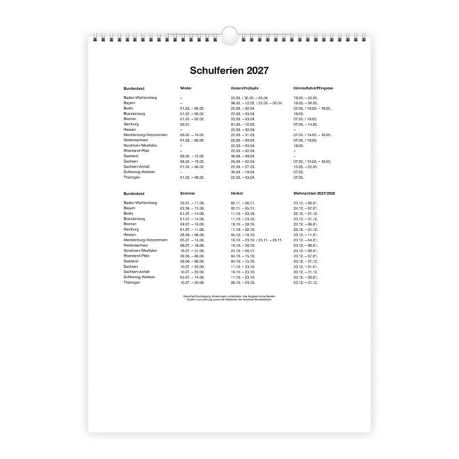 Großbildkalender XL Familienplaner 2027 mit 6 Spalten