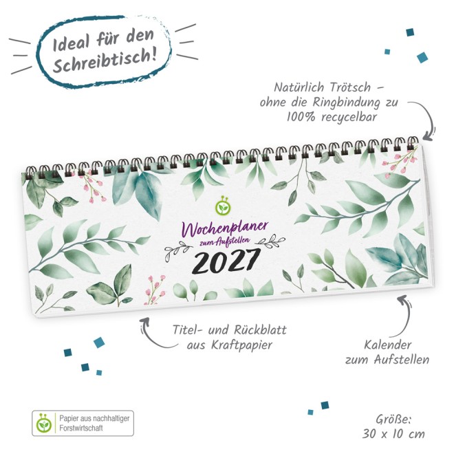 Wochenplaner zum Aufstellen Natur 2027