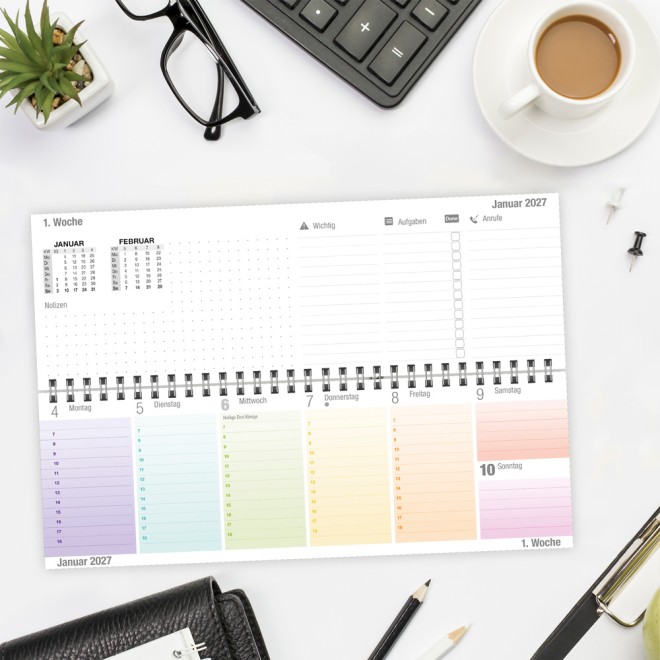 Schreibtischquerkalender Timer Farben 2027