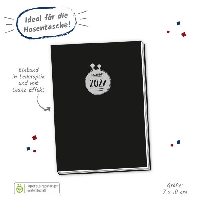 Taschenkalender A7 Schwarz 2027