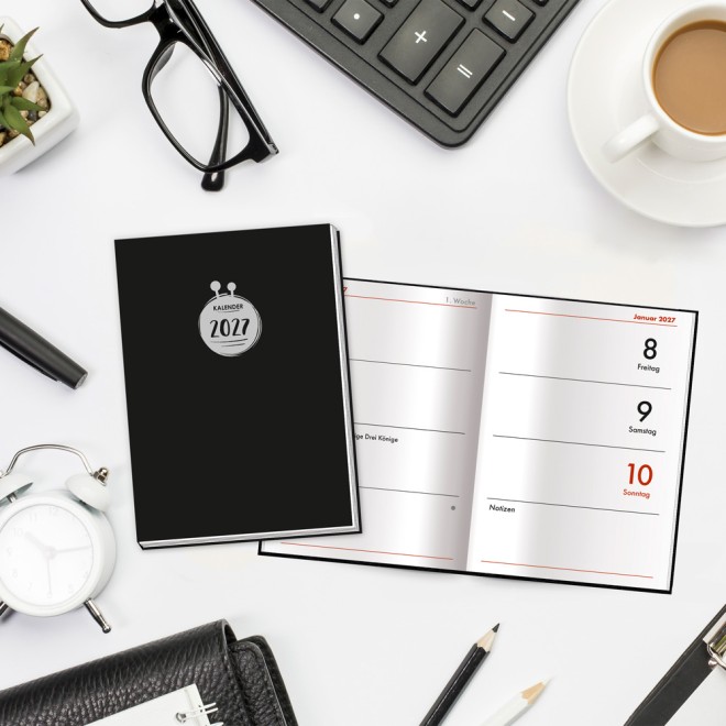 Taschenkalender A7 Schwarz 2027