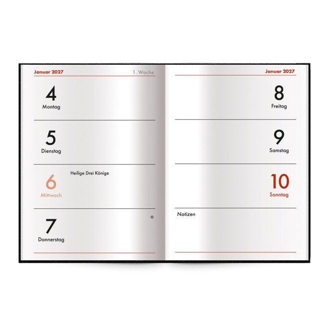 Taschenkalender A7 Schwarz 2027