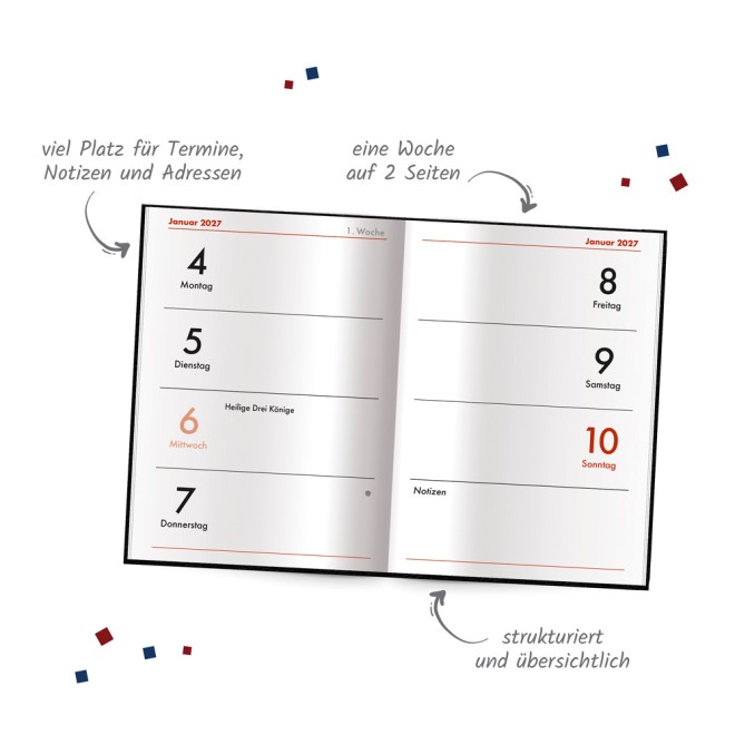 Taschenkalender A7 Schwarz 2027