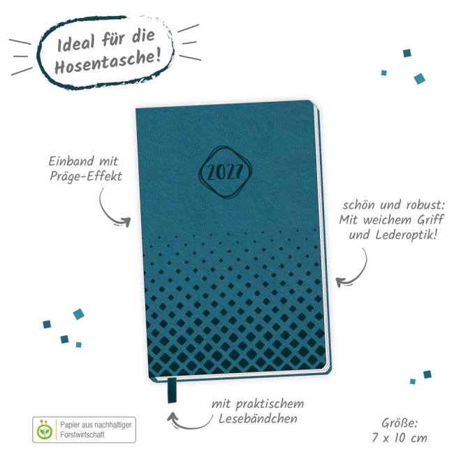 Taschenkalender A7 Soft Touch Petrol 2027