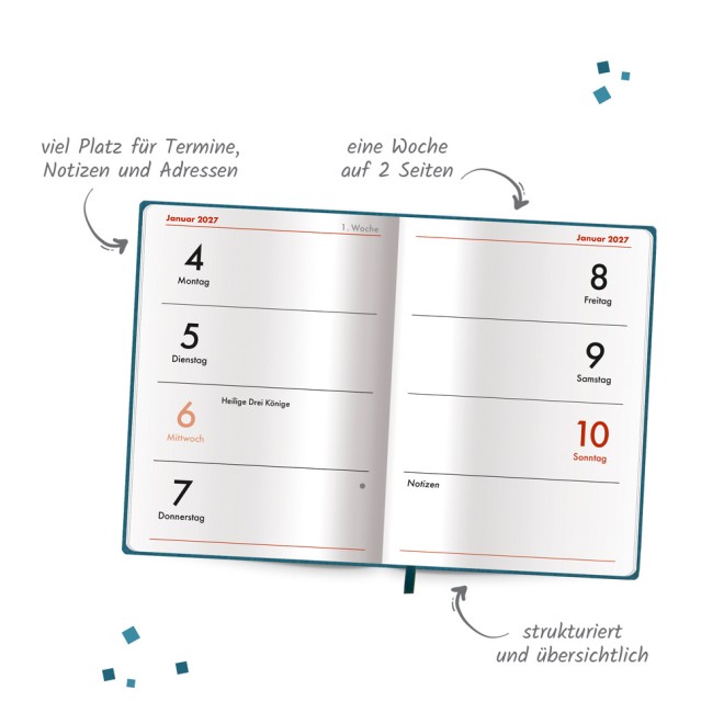 Taschenkalender A7 Soft Touch Petrol 2027