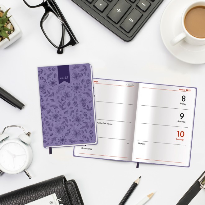 Taschenkalender A7 Soft Touch Blumen 2027