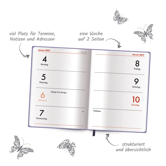 Taschenkalender A7 Soft Touch Blumen 2027