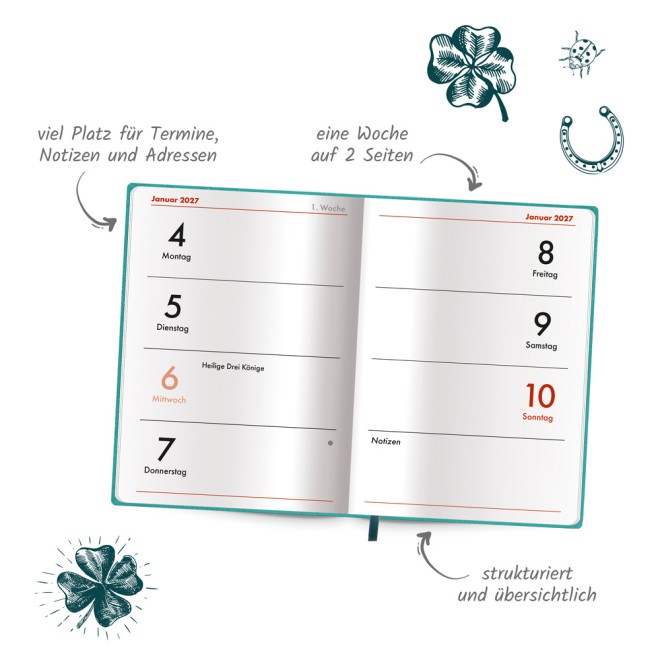 Taschenkalender A7 Soft Touch Glück 2027