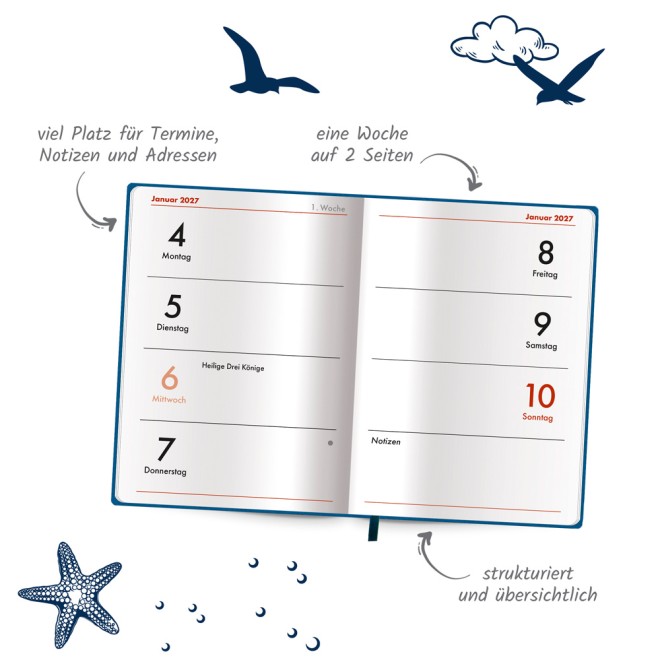 Taschenkalender A7 Soft Touch Maritim 2027