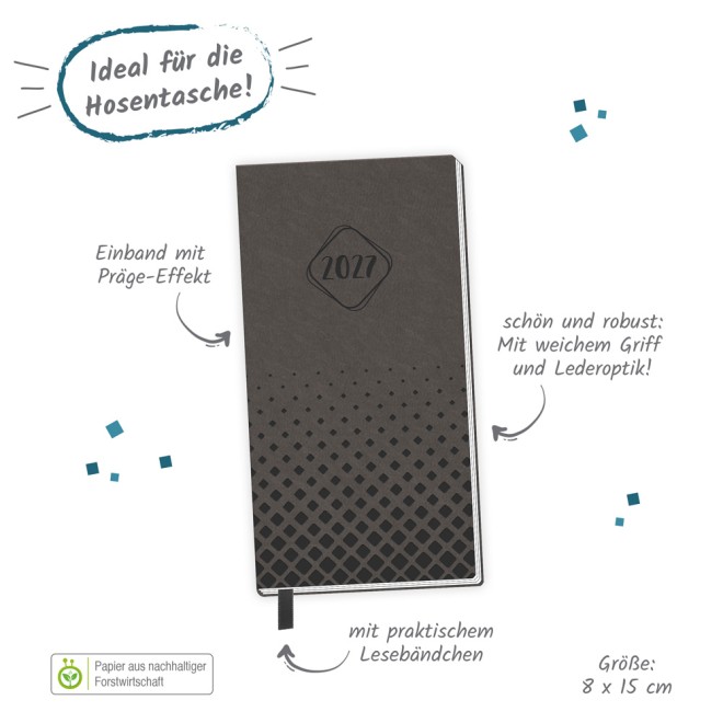 Taschenterminer Soft Touch Anthrazit 2027