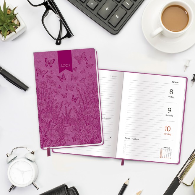 Taschenkalender A6 Soft Touch Schmetterlinge 2027