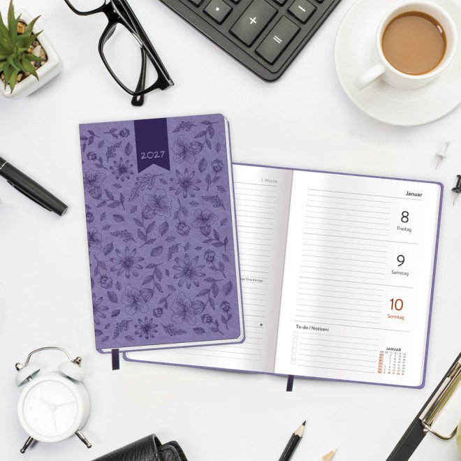 Taschenkalender A6 Soft Touch Blumen 2027