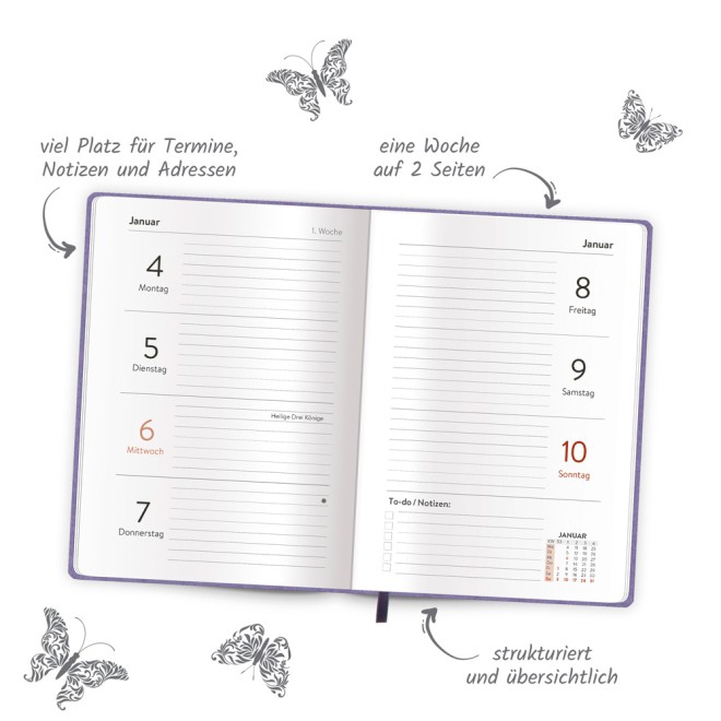 Taschenkalender A6 Soft Touch Blumen 2027