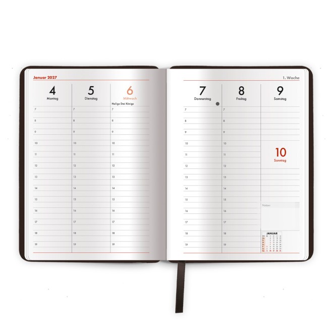 Wochenplaner A5 mit Tasche Flowers black 2027