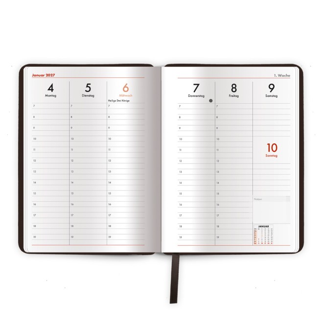 Wochenplaner A5 mit Tasche Schwarz 2027