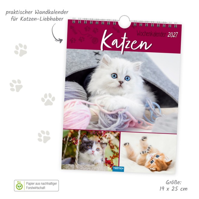 Wochenkalender zum Hängen Katzen 2027