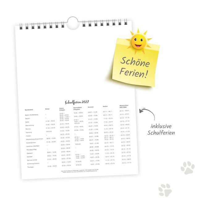 Wochenkalender zum Hängen Katzen 2027