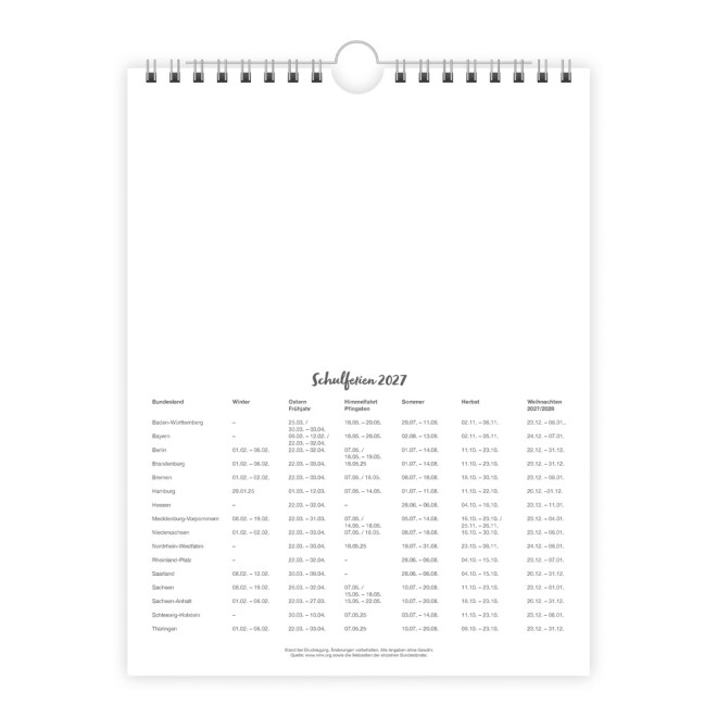 Wochenkalender zum Hängen Deutschlandreise 2027