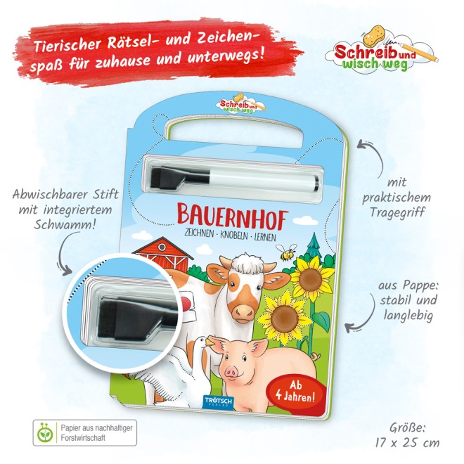 Schreib und wisch weg "Bauernhof" mit Stift