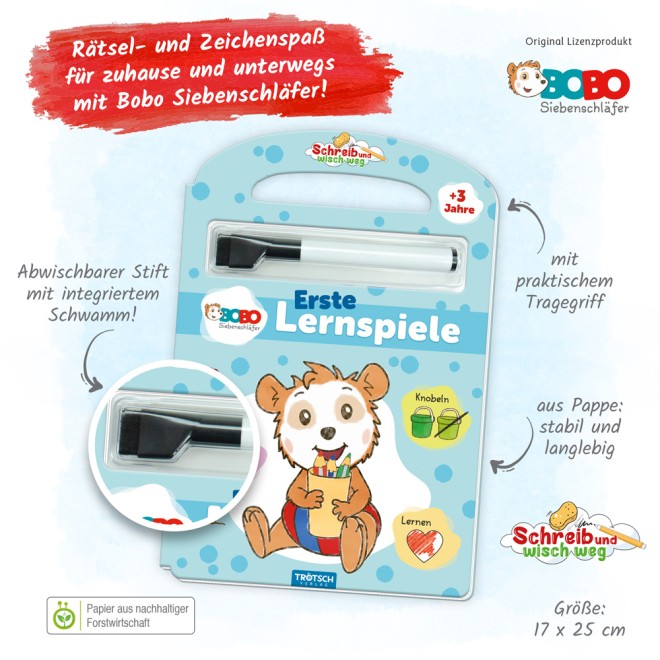 BOBO SIEBENSCHLÄFER Schreib und wisch weg mit Stift Lernspiele