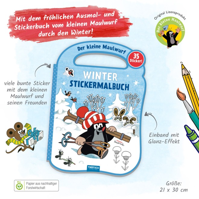 Der kleine Maulwurf Sticker Malbuch Winter