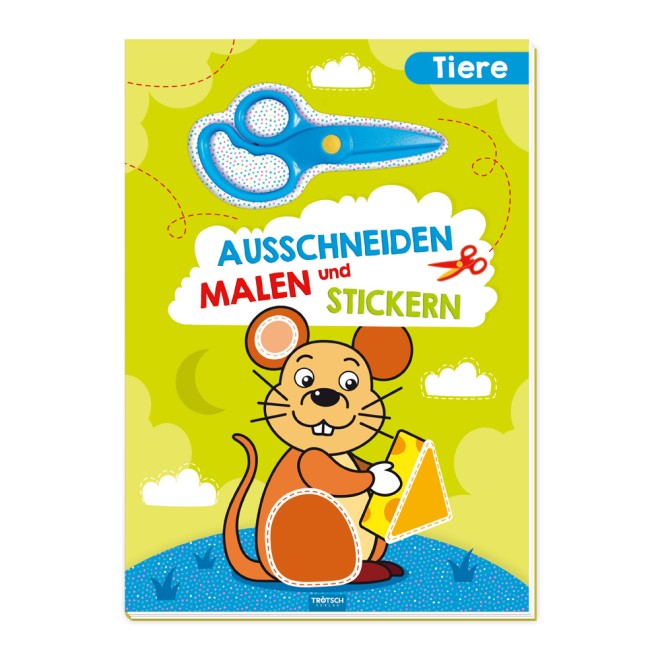 Bastelbuch "Tiere" mit Schere Ausschneiden, Malen und Stickern