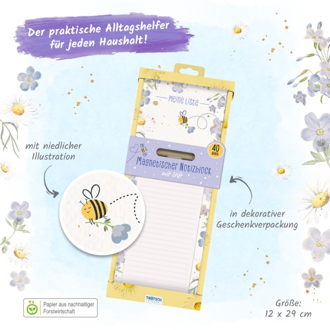 Notizblock mit Stift und Magnet "Bienchen"