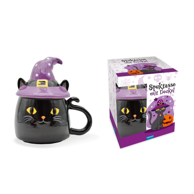 Spuktasse mit Deckel "Katze"