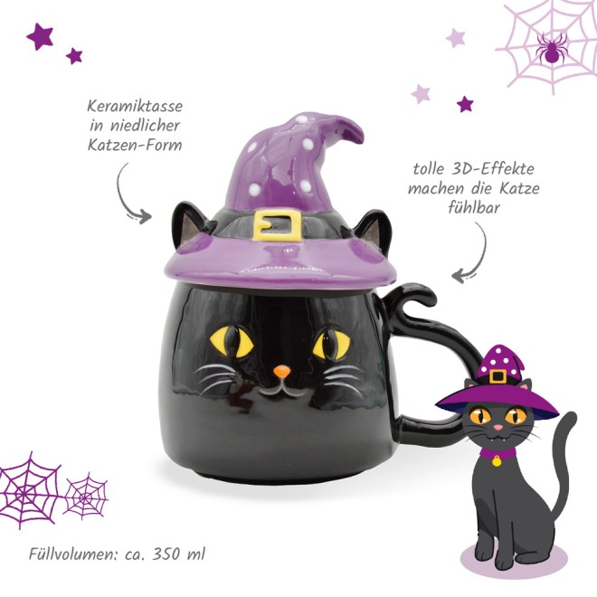 Spuktasse mit Deckel "Katze"