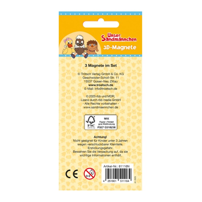 Unser Sandmännchen 3er Set 3D-Magnete Drei Freunde