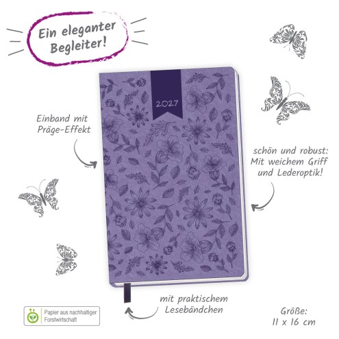 Taschenkalender A6 Soft Touch Blumen 2027