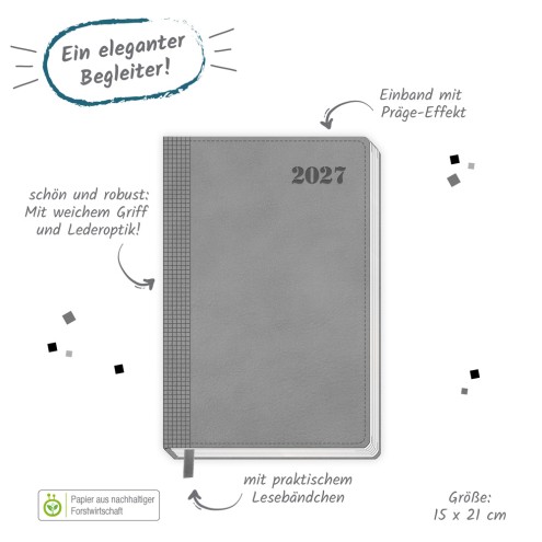 Buchkalender A5 Grau 2027