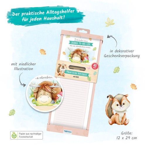 Notizblock mit Stift und Magnet "Waldfreunde"