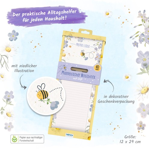Notizblock mit Stift und Magnet "Bienchen"