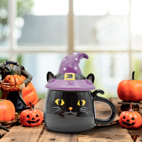 Spuktasse mit Deckel "Katze"